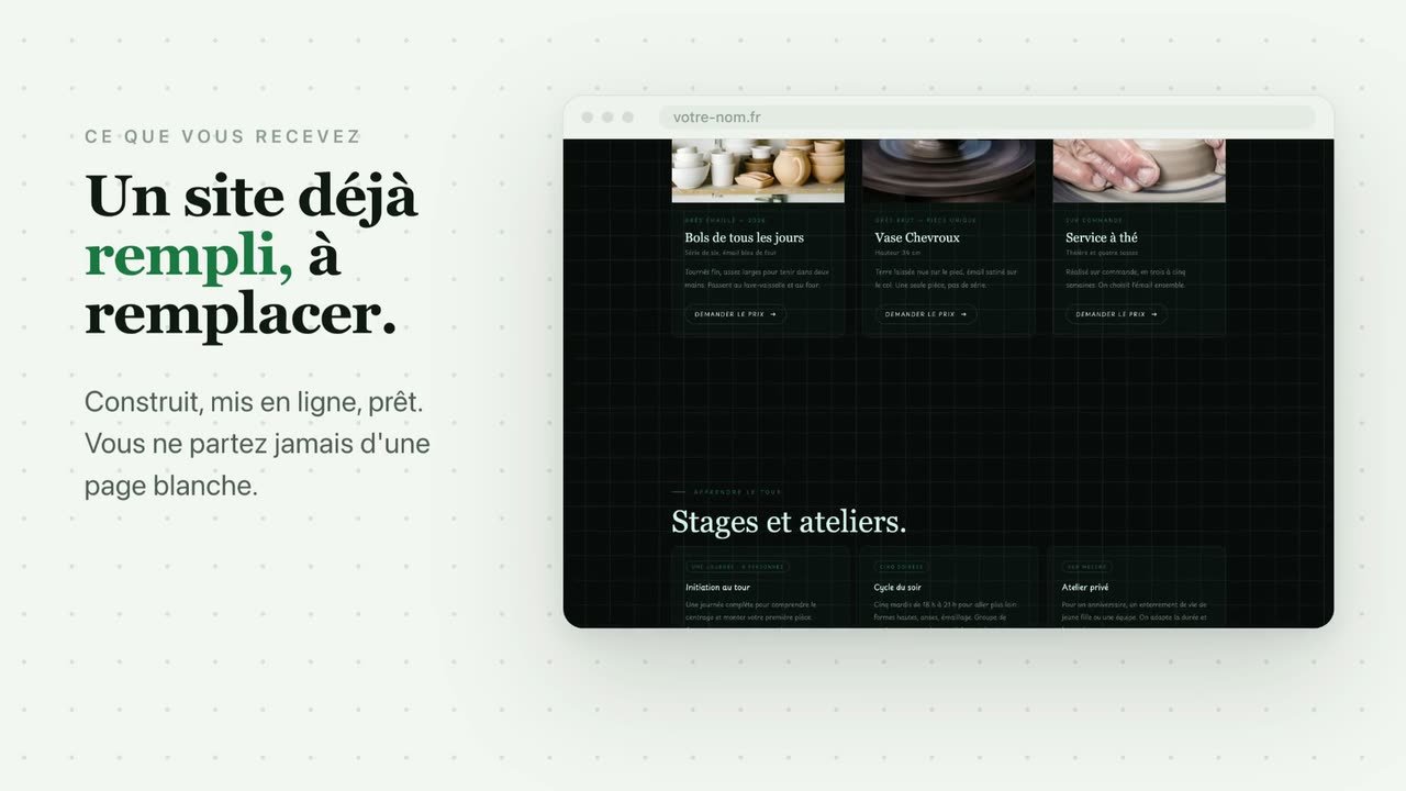 Le film de l'offre personnelle : un site d'artisan affiché dans un navigateur